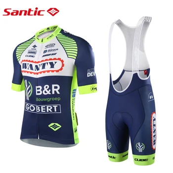 Santic Cycling Team Suite Bib Shorts Men Дишаща Bike Pro Bicycle Clohing Set WANTY-GROUPE GOBERT Jersey Memorial Edition
