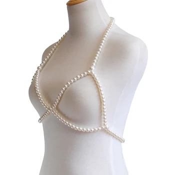 Регулируема култивирани перли бикини Bralette колан, колие кросоувър на тялото верига сутиен Lady изявление бижута за жени Дами