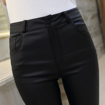 Кожени панталони жени изкуствена кожа зима плюс кадифе гамаши жени носят черни панталони Женски Субсветовые панталони 183C70