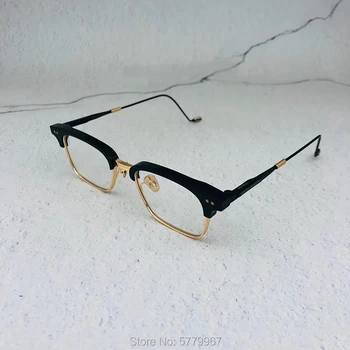 Нежна Марка Хавана Чист Титан Слънчеви Очила Рамка Мъжете Квадратни Очила Без Рамки Половината От Късогледство Оптични Предписани Очила Рамка