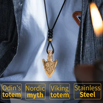 Скандинавски викинг valknut колие за мъже златист цвят неръждаема стомана копие висулка