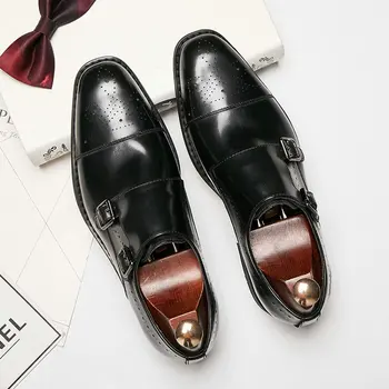 Мъжки модел обувки с високо качество на плоски бизнес официални обувки, мъжки нескользящие офис бизнес костюми oxfords монк Brogue shoes TA-07