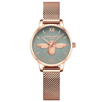 Най-добрата марка на луксозни 2021 дизайнер дами Enchanted 3D пчелите циферблат розово злато момичета верижка от неръждаема стомана кварцов дамски часовник
