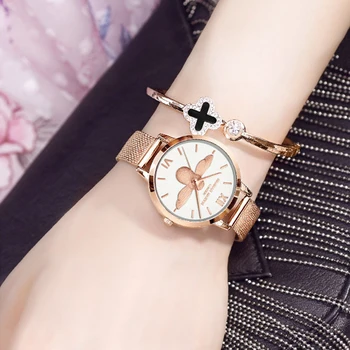 Най-добрата марка на луксозни 2021 дизайнер дами Enchanted 3D пчелите циферблат розово злато момичета верижка от неръждаема стомана кварцов дамски часовник