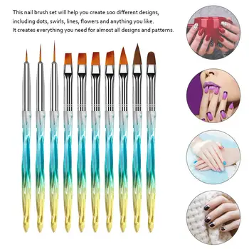 10 бр. маникюр гел, четка Nail Art Brush набор от инструменти за маникюр с гел BrushNail Ombre Четка за рисуване на маникюр, Pen Point Nail Design