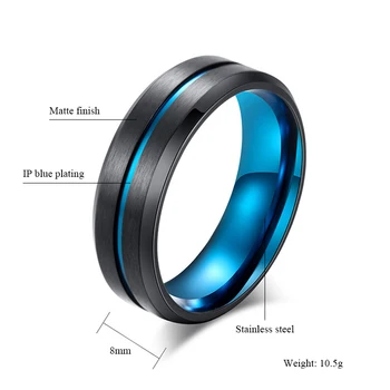 Годежен пръстен за мъже и жени от неръждаема стомана син златист цвят канавка пръстен матово покритие черен титан каишка пръстен