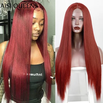 AISI QUEENS Long Red Small Straight Дантела Part перука синтетични перуки за жени черно-бял блондин cosplay средната част на косата