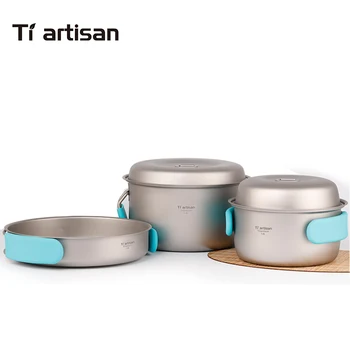Tiartisan чист титан гърне набор от сгъваеми преносими тенджера и многофункционален открит къмпинг съдове Ta8501Ti