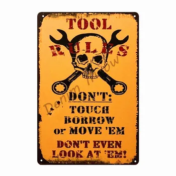 Пазете & Tool Rules Notice Vintage Metal Plates Warning Опасност or No Trespassing Retro Home Decor Wall Sticker Art Poster WY3