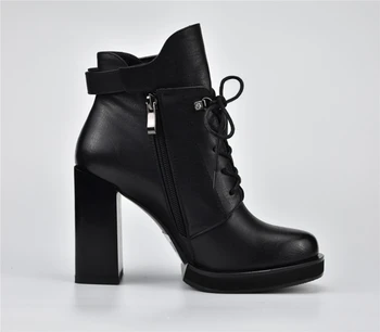 REAVE CAT 10 см блок ботуши за жени на висок ток ботильоны черен кръст обтегач пънк обувки Западна платформа chaussure femme