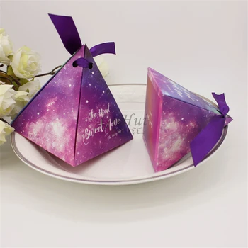 Синя Тема На Звездното Небе Форма На Пирамида Лилаво Сватбени Подаръци Кутия Шоколадови Бонбони Рожден Ден Украси Форма На Пирамида