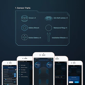 Авто сензор за налягането в гумите, Bluetooth 4.0 5.0 универсален водоустойчив Android, iOS МОЖНО ГУМИТЕ външната аларма, датчици за налягане в гумите