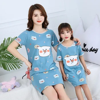 Майката на децата Еднорог пижами майка и дъщеря рокля семейство с подходящи дрехи и начална Детски дрехи момичета карикатура пижами летни рокли