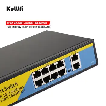 48V POE Switch 10/100/1000mbps Ethernet Switch 8Port Gigabit Switcher RJ-45 Хъб 8Port POE + 2Port Uplink разстояние 50-100 м