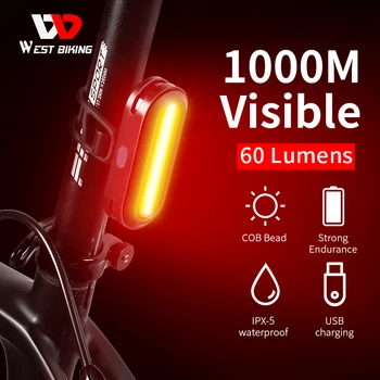 WEST BIKING мотор задна светлина USB Акумулаторна батерия led задна светлина аксесоари за велосипеди 6 Режим Колоездене предпазна каска чанта лампа