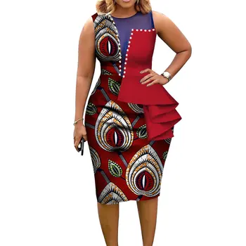 Модни африкански рокли за жени Басейн Riche Африка принт памук midi рокля без ръкави Bodycon елегантни дрехи за партита WY3798