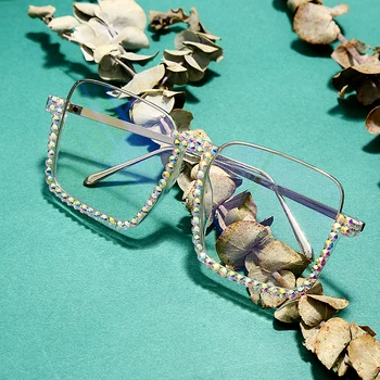 Sen Диаманти Maries квадратни слънчеви очила дамски модни прозрачни лещи Кристален рамка gradient blue чай елегантен женски очила с UV400