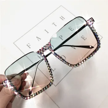 Sen Диаманти Maries квадратни слънчеви очила дамски модни прозрачни лещи Кристален рамка gradient blue чай елегантен женски очила с UV400