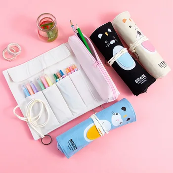 2020 New Kawaii Mouse Animal Roll-up Молив Bag Платно Large Capacity Pencil Case for Students School Office Сладко канцеларски материали