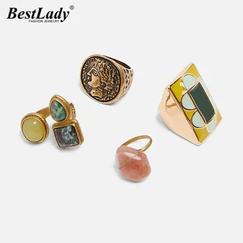 Най-добрите дама чешки естествен камък ZA обещание пръстени комплекти за жени, момичета уникален подарък етнически цветни сватбени пръстени на едро