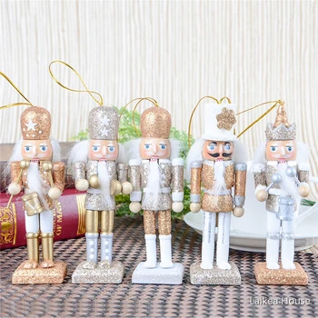Нова година декор децата на Лешникотрошачката кукла 12 см дървена Лешникотрошачката войници битови весела коледна украса за окачване декорации комплект