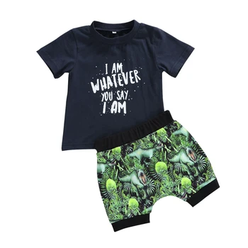 Baby Boy Clothes Set 2020 ежедневни облекла за деца детски дрехи екипировки лятото с къс ръкав писмо тениска динозавър листа 2 бр. къси панталони