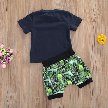 Baby Boy Clothes Set 2020 ежедневни облекла за деца детски дрехи екипировки лятото с къс ръкав писмо тениска динозавър листа 2 бр. къси панталони