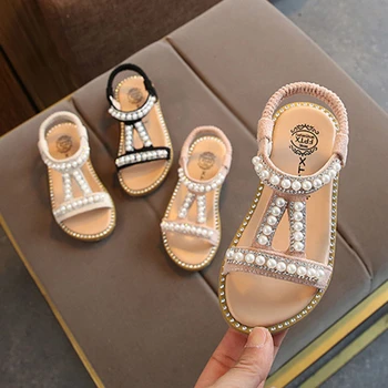 Летни Детски Сандали За Момичета Бебе Детската Деца Приплъзване На Перли Crystal Една Принцеса Римска Обувки За Деца Момиче