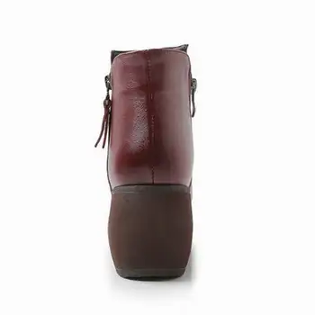 2020 Нова мода естествена кожа, Дамски обувки, зимни обувки ежедневни Дамски мокасини обувки, Обувки на танкетке ръчно изработени обувки Дамски ботуши