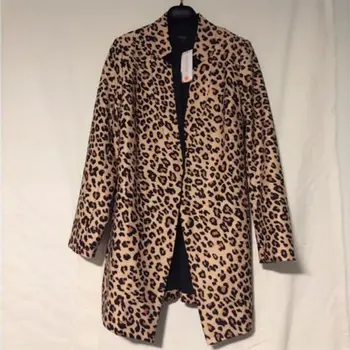 Гореща разпродажба мода OL работно облекло със средна дължина, якета реколта леопардовые печатни якета, потници Дамски есенни блейзери с дълъг ръкав секси палто