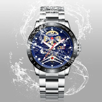 NIBOSI мода мъжки часовник човек ежедневни часовници е от неръждаема стомана мъжки ръчен часовник водоустойчив Спортен кварцов часовник датата на Relogio Masculino