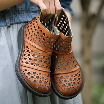 VALLU 2019 Roud Toes жени ботильоны обувки лято выдалбливают естествена кожа Дама готини ботуши