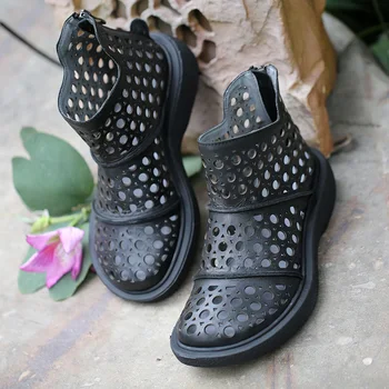 VALLU 2019 Roud Toes жени ботильоны обувки лято выдалбливают естествена кожа Дама готини ботуши