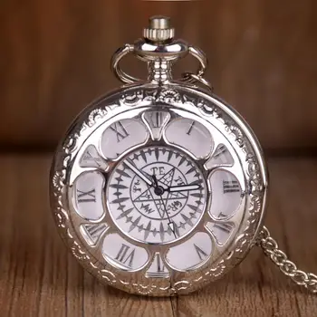Нова мода сребро Kuroshitsuji черен Иконом кварцов джобни часовници аналогов висулка колие на Мъже, Жени часовници подарък CF1031