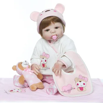 Нова 56 см розово пълен силикон корпус момиче Reborn Baby Doll bebe кукла raborn новородени кукли за деца подаръци за рожден Ден, детско рокля