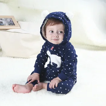 Младенческий детски гащеризон 2020 есен зима с качулка, топло бяла руно на краката на новородено момче момиче облекло, комбинезони пижами 0-24 месеца