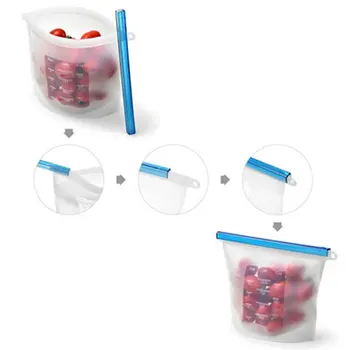 4шт за многократна употреба Силикон чанта с Цип Airtight Seal Силиконов калъф за съхранение на хранителни продукти за приготвяне на храна, за да поддържа свежи закуски чанти 500/1000/1500 мл