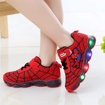 Нови есенни детски светещи маратонки Спайдърмен детска светещ обувки за момчета момичета карикатури лека окото спортна лека обувки бебетата