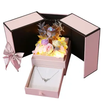 Вечно цвете за подарък кутия Горски светлобежов творческо моделиране Floaral изкуство Карамфил сапун цвете led нощна светлина в твърди корици подарък кутия