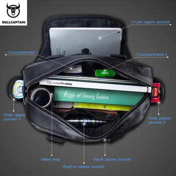 Bullcaptain мъжки кожен портфейл, могат да се използват за 14-инчов лаптоп за бизнес рамо чанта-месинджър свободно време за пътни чанти