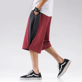 Нов 2020 лято мъжки Colorblock хайвер дължина на панталони, плюс размера на памук бельо широки панталони, м-8XL голям размер черен сив панталон