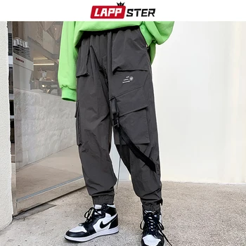 LAPPSTER Зимни мъжки дебели панталони-карго 2020 тела мъжки хип-хоп лента плюс кадифе пътеки и черни спортни панталони, спортни панталони 5XL