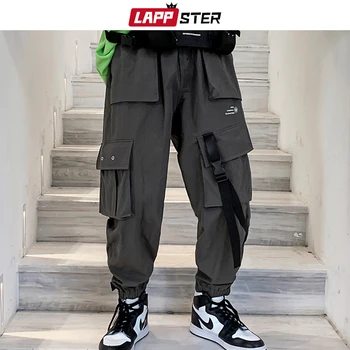 LAPPSTER Зимни мъжки дебели панталони-карго 2020 тела мъжки хип-хоп лента плюс кадифе пътеки и черни спортни панталони, спортни панталони 5XL