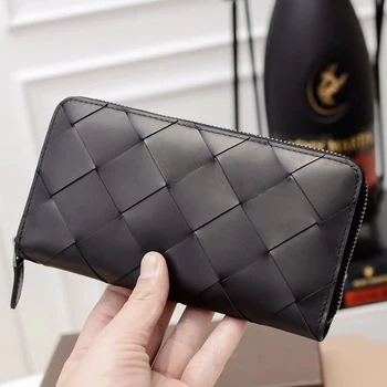 Плат голямо каре мъжки дълъг портфейл естествена кожа ръчно заснемане чанта мода луксозна марка 2021New за съхранение на портфейла подарък кутия за опаковане