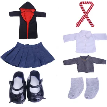 Безплатна доставка стоп-моушън облекло Училище за магия Хогуортс 6шт униформи обувки за 18-инчовата американската кукла и 43 см детето(не включва пръчка)