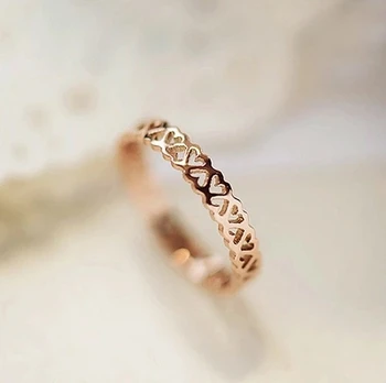 Високо качество rose gold цвят Титановая стомана дълбочина 3 мм выдалбливают формата на сърце евтини дамски пръстен размер 3-10 бъдат Безплатна доставка
