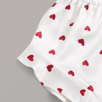 Секси бельо пижами за жени Kigurumi домашно облекло сърцето печат сатен Майк пижами Раффлед Волан шорти, бельо комплект h4