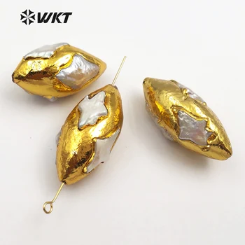JF294 WKT изтънчен дизайн, естествени сладководни перли със златно покритие Голям Черпак шаблон мъниста за жени, бижута решения