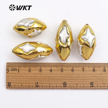 JF294 WKT изтънчен дизайн, естествени сладководни перли със златно покритие Голям Черпак шаблон мъниста за жени, бижута решения