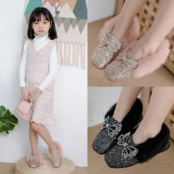 Зима 2020 Нова детски обувки children plus velvet Bean обувки girls wool cotton обувки shoes princess обувки shoes